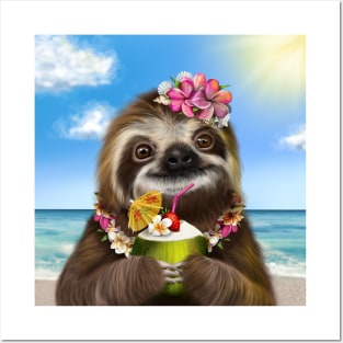 Sloth with a Cocktail Posters and Art